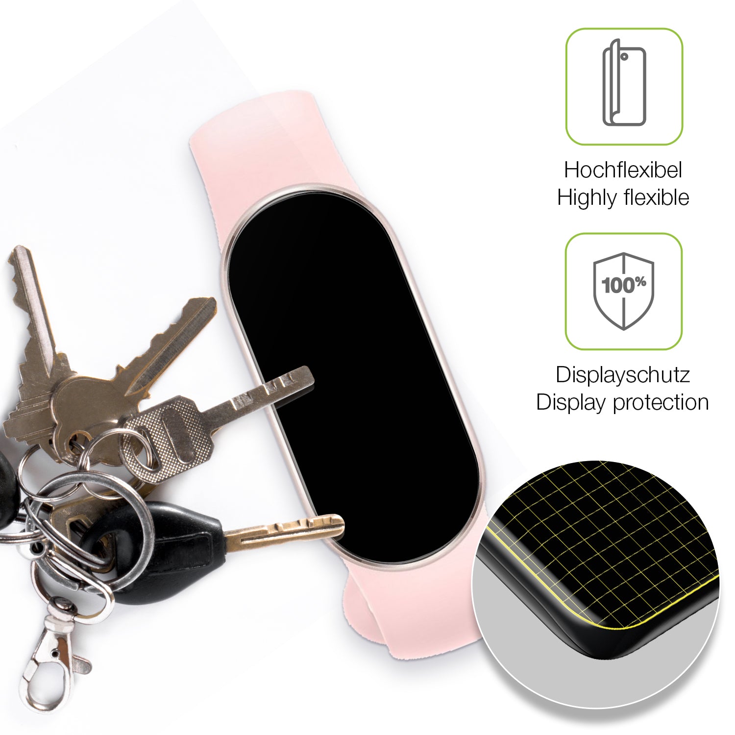 dipos Displayschutz für Xiaomi Smartband 9, transparente Oberfläche, perfekte Passform auch für die Rundungen