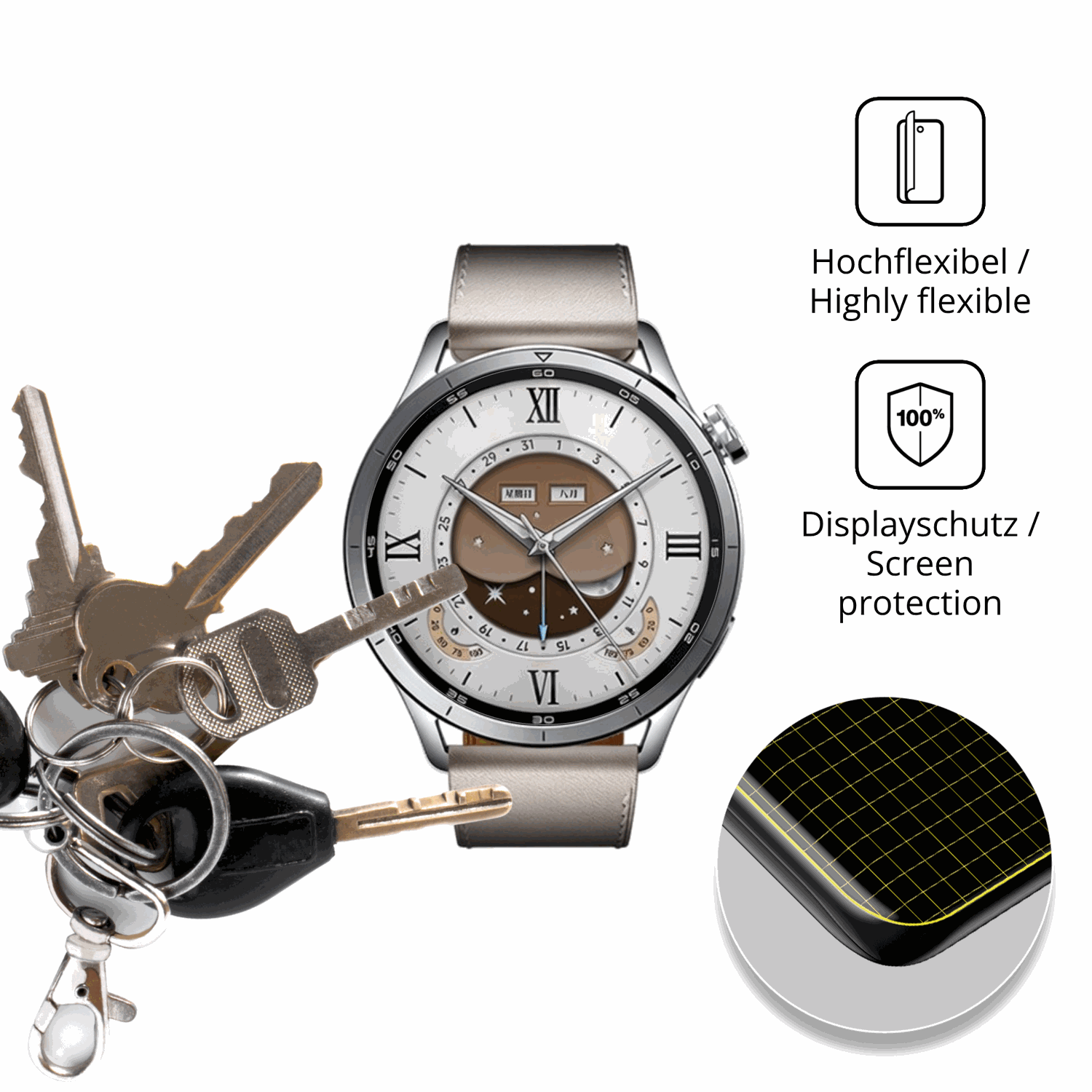dipos Displayschutz für Xiaomi Watch S5, transparente Oberfläche, geringe Dicke und perfekte Passform