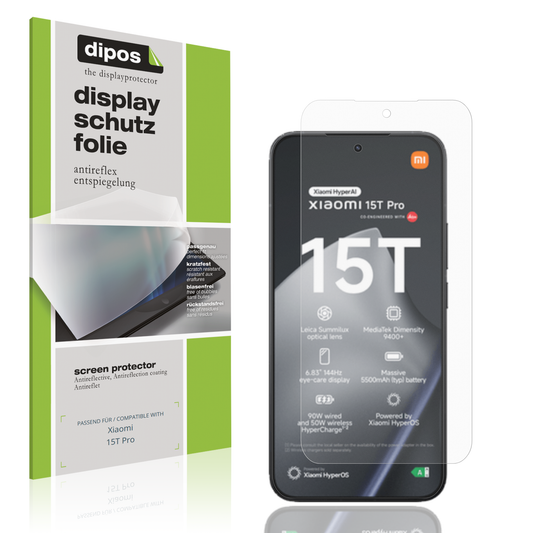 Matte Displayschutzfolie von dipos passend für Xiaomi 15T Pro, präziser Zuschnitt und blasenfrei montiert