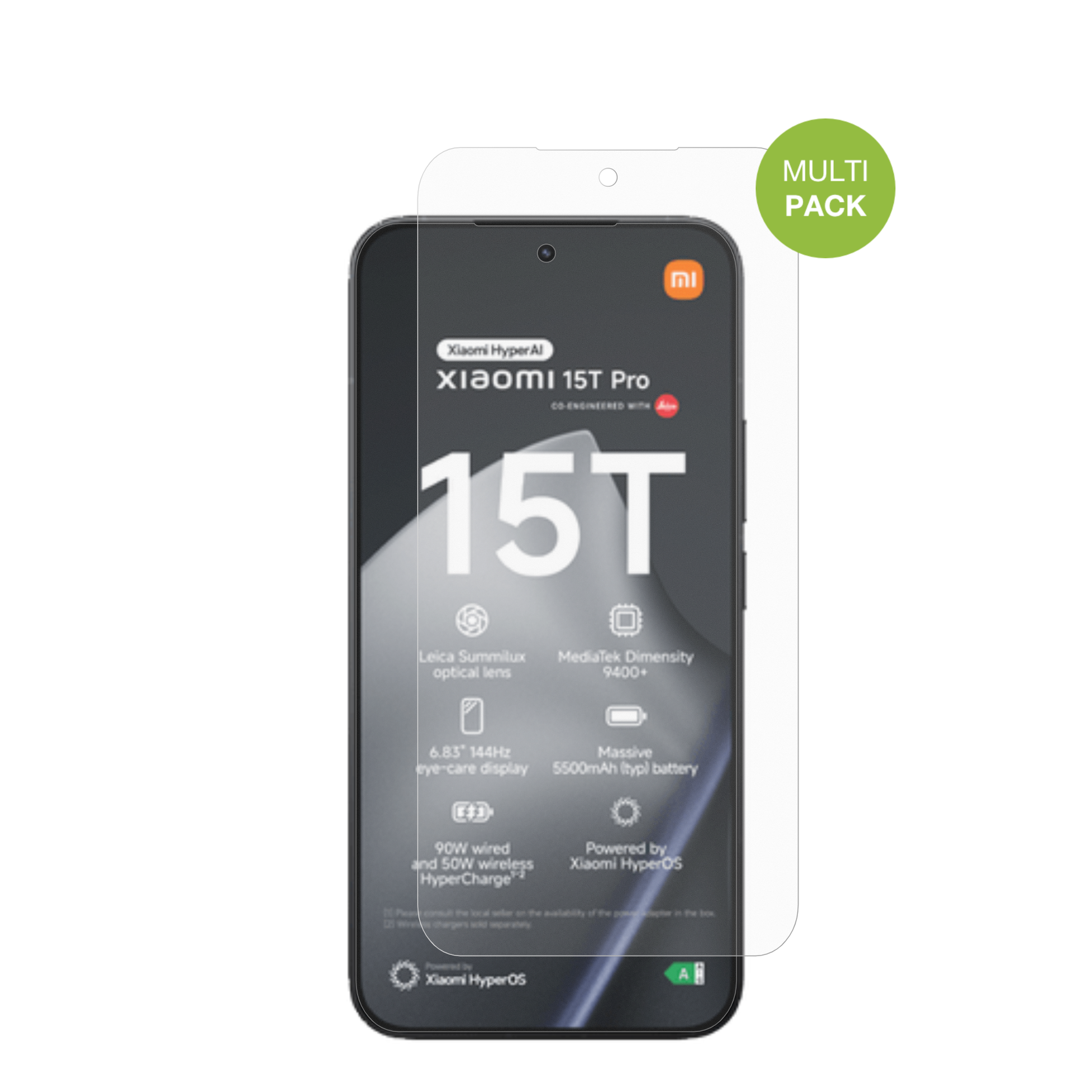 Xiaomi15T Pro mit aufgebrachter dipos Displayschutzfolie, die lästige Fingerabdrücke minimiert