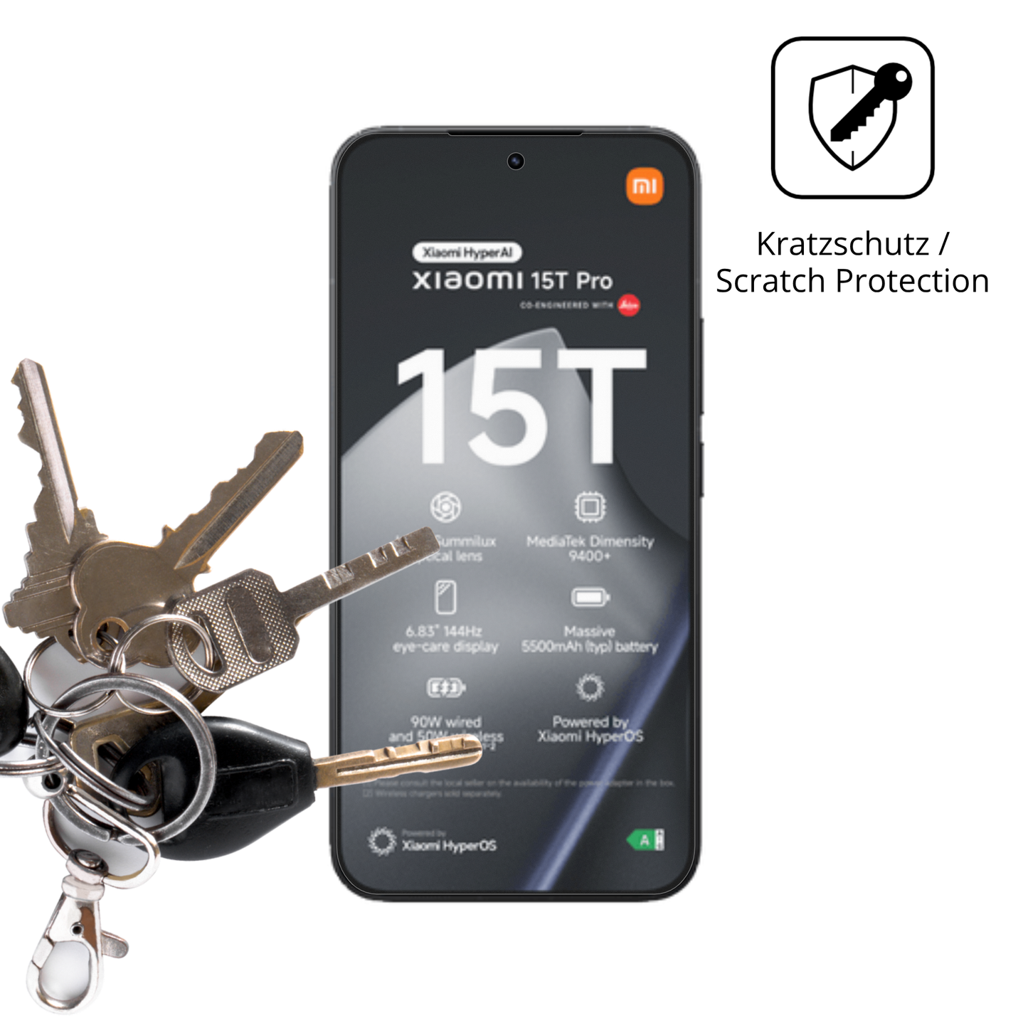 Schutz gegen Kratzer auf dem Xiaomi 15T Pro Glas durch Schlüssel oder Ähnliches