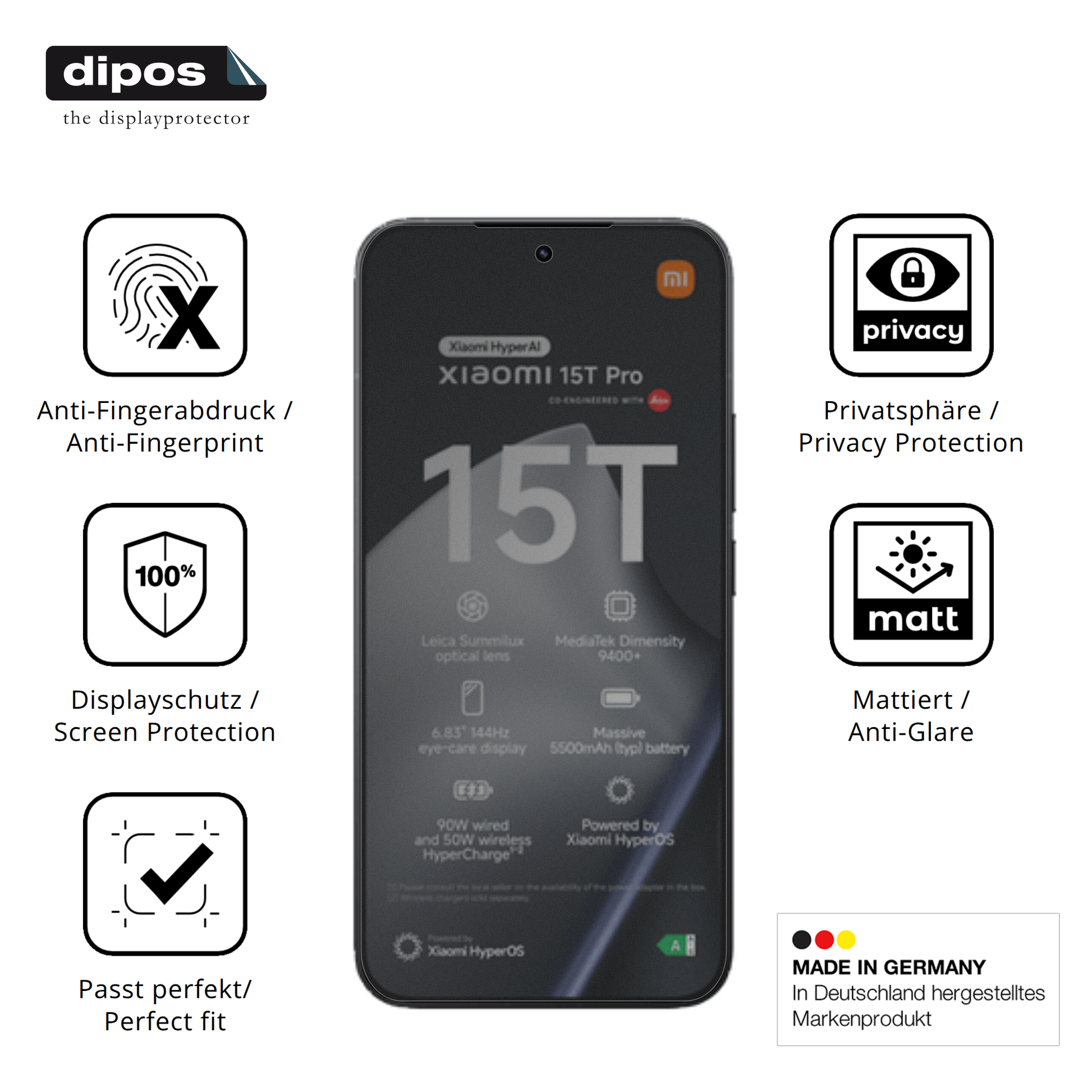 Privatsphäre-Schutz durch Sichtschutz-Folie passend zugeschnitten für Xiaomi 15T Pro