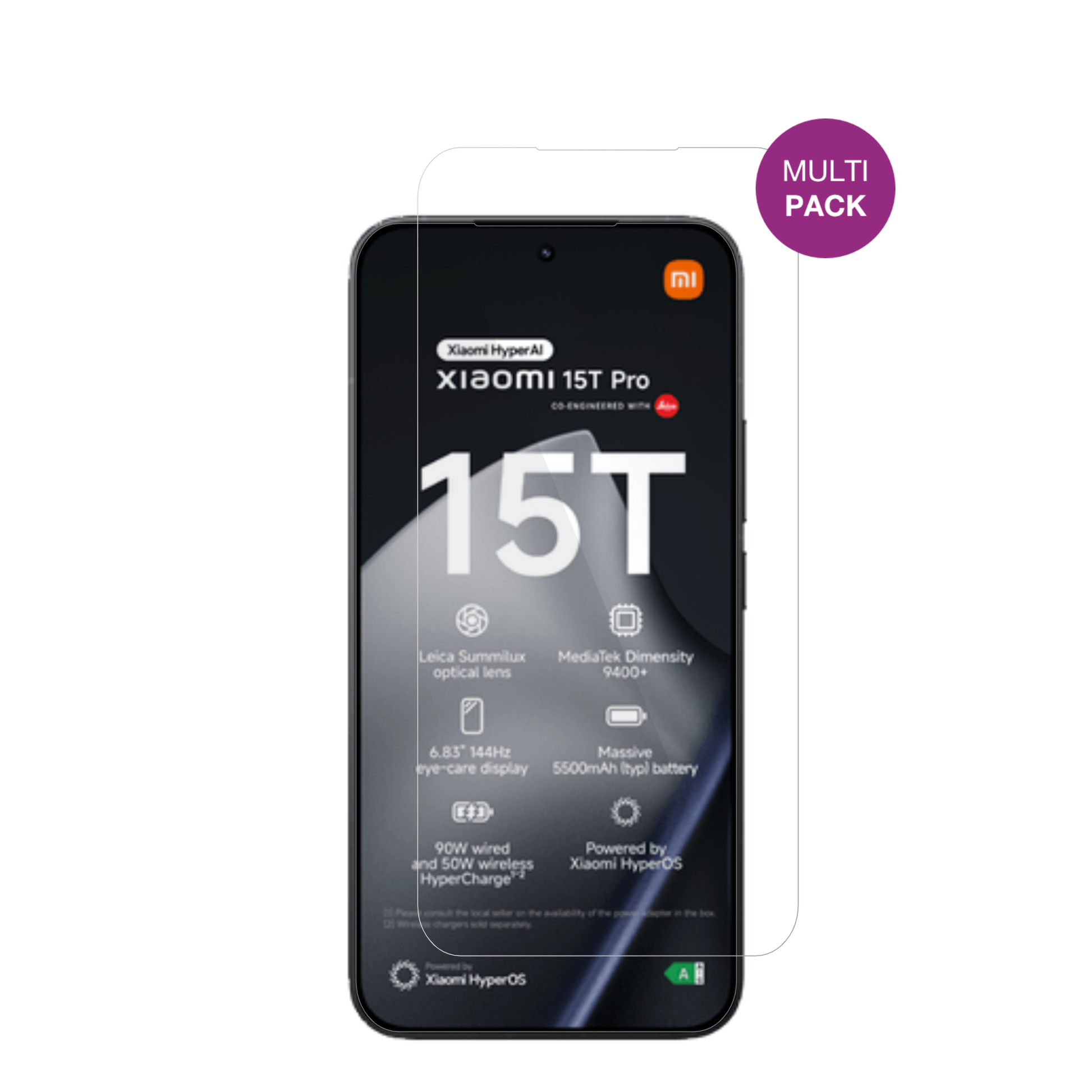 Xiaomi15T Pro mit aufgebrachter dipos Displayschutzfolie, glasklare Darstellung ohne Einschränkungen