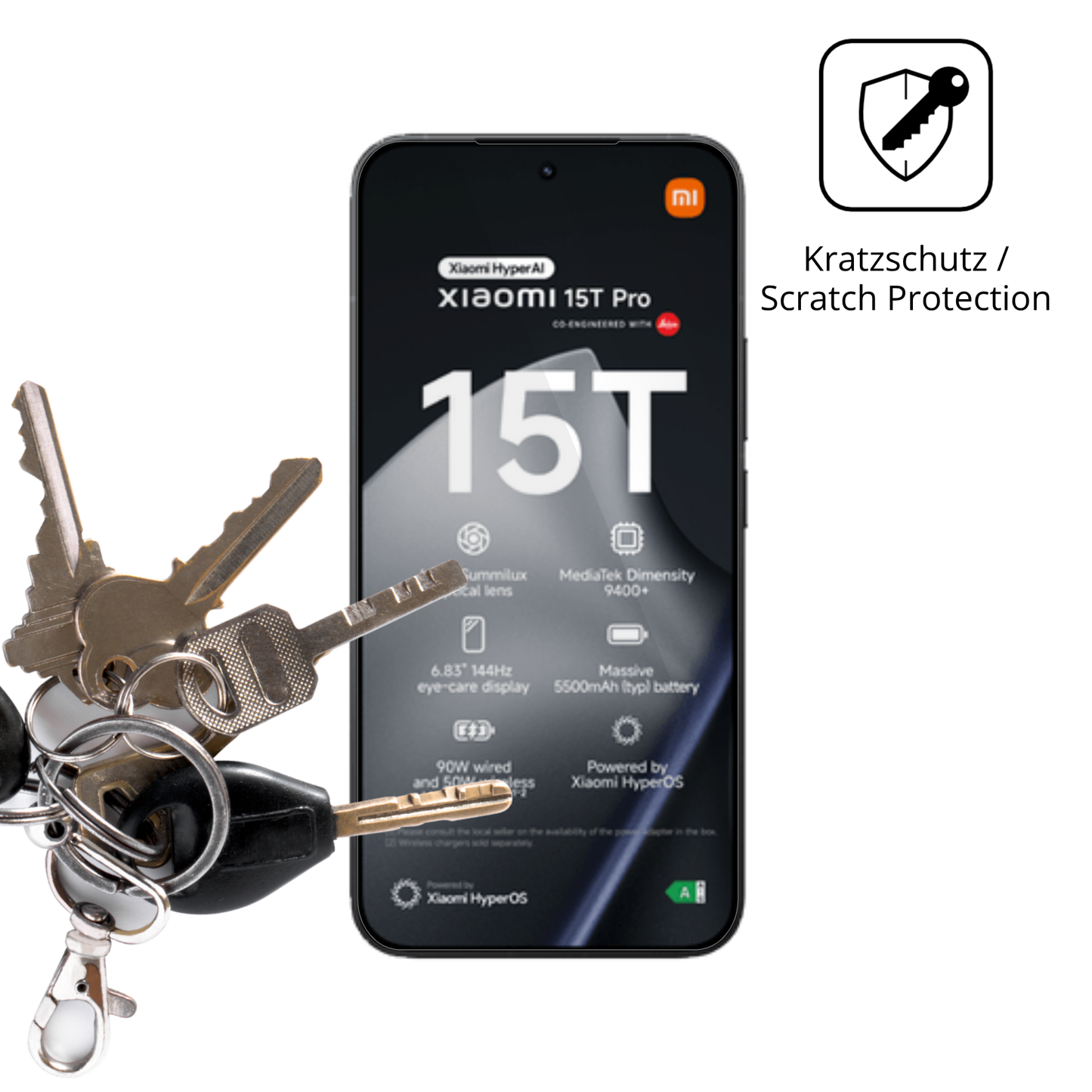 Schutz gegen Kratzer auf dem Xiaomi 15T Pro Glas durch Schlüssel oder Ähnliches