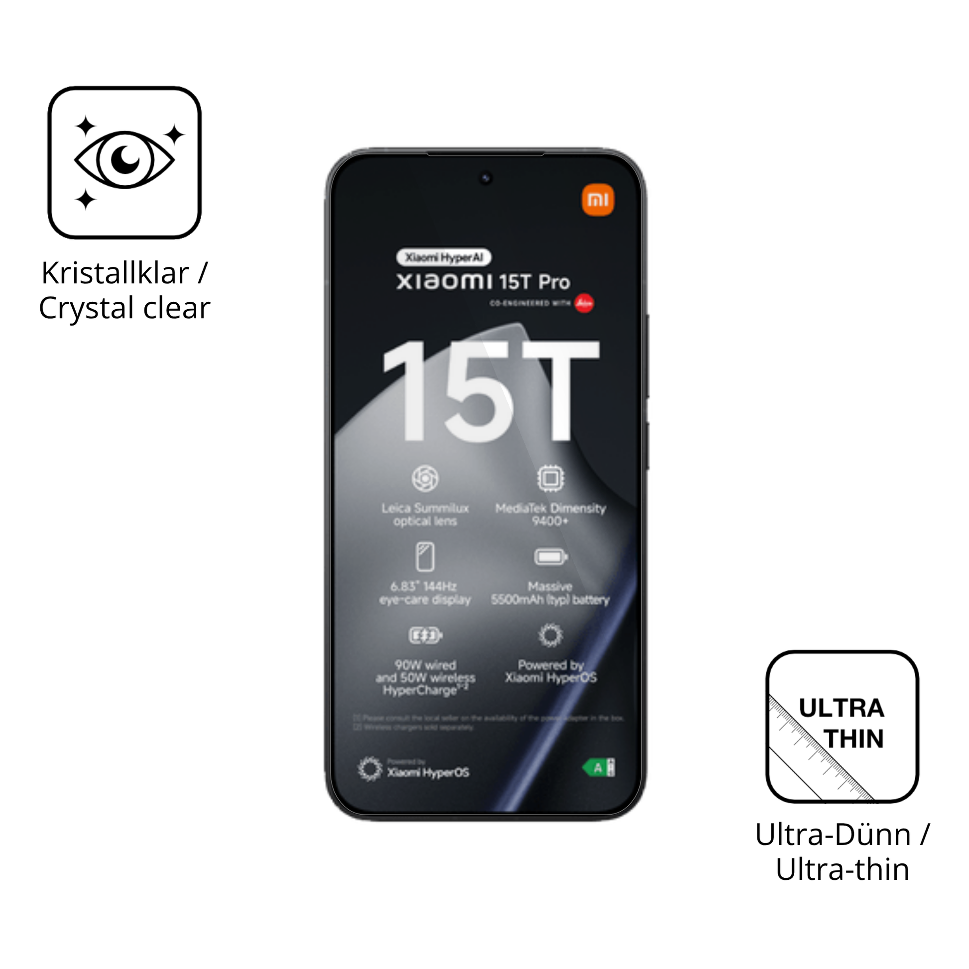 Dünne und klare Folie passend zugeschnitten für Xiaomi 15T Pro