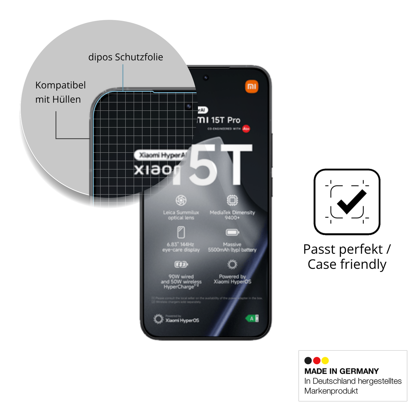 Schutzfolie mit optimaler Passform, zur Verwendung mit Hüllen geeignet