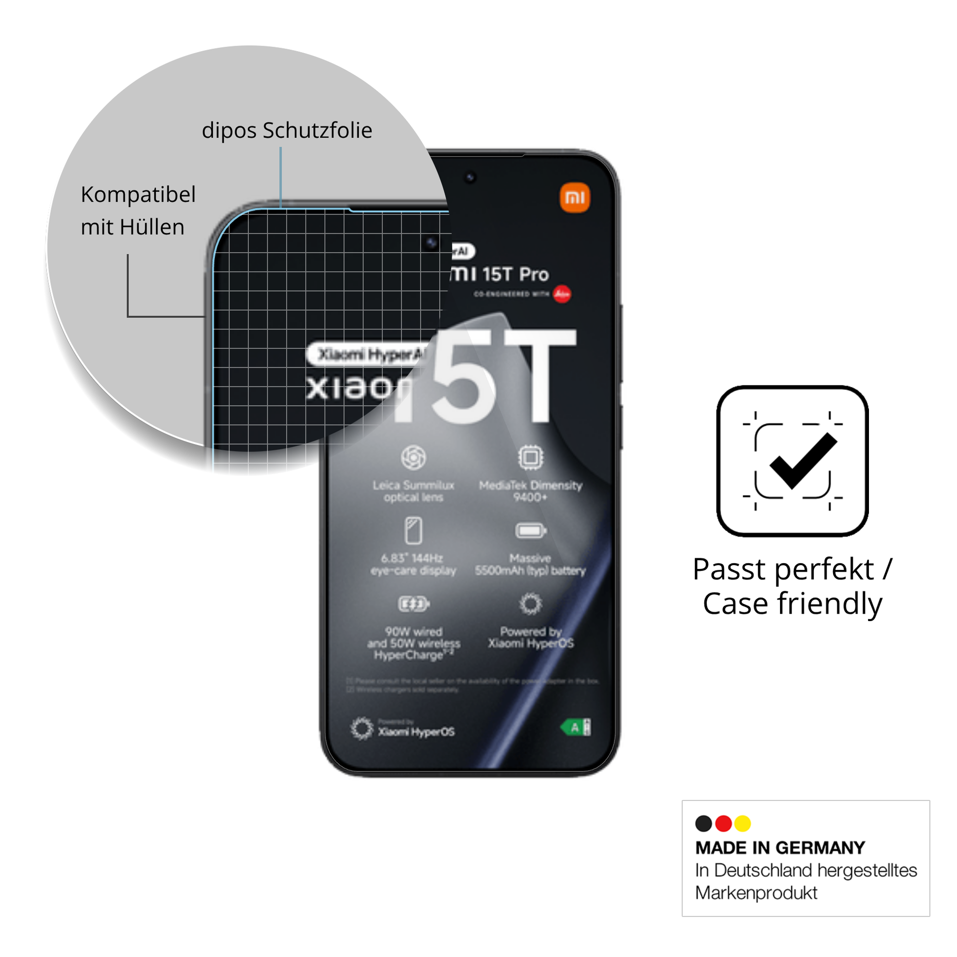 Schutzfolie mit optimaler Passform, zur Verwendung mit Hüllen geeignet