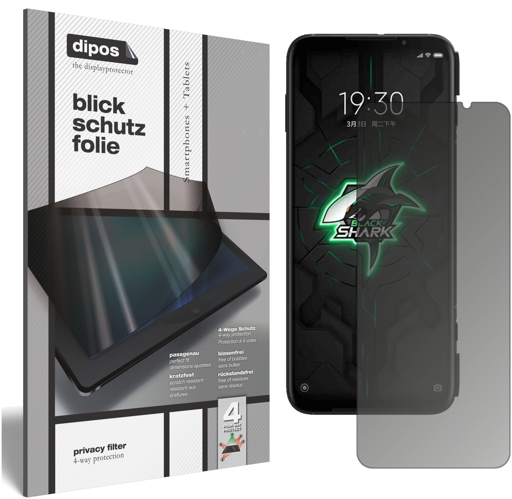 Blickschutzfolie von dipos passend für Xiaomi Black Shark 3 5G, präziser Zuschnitt und blasenfrei montiert