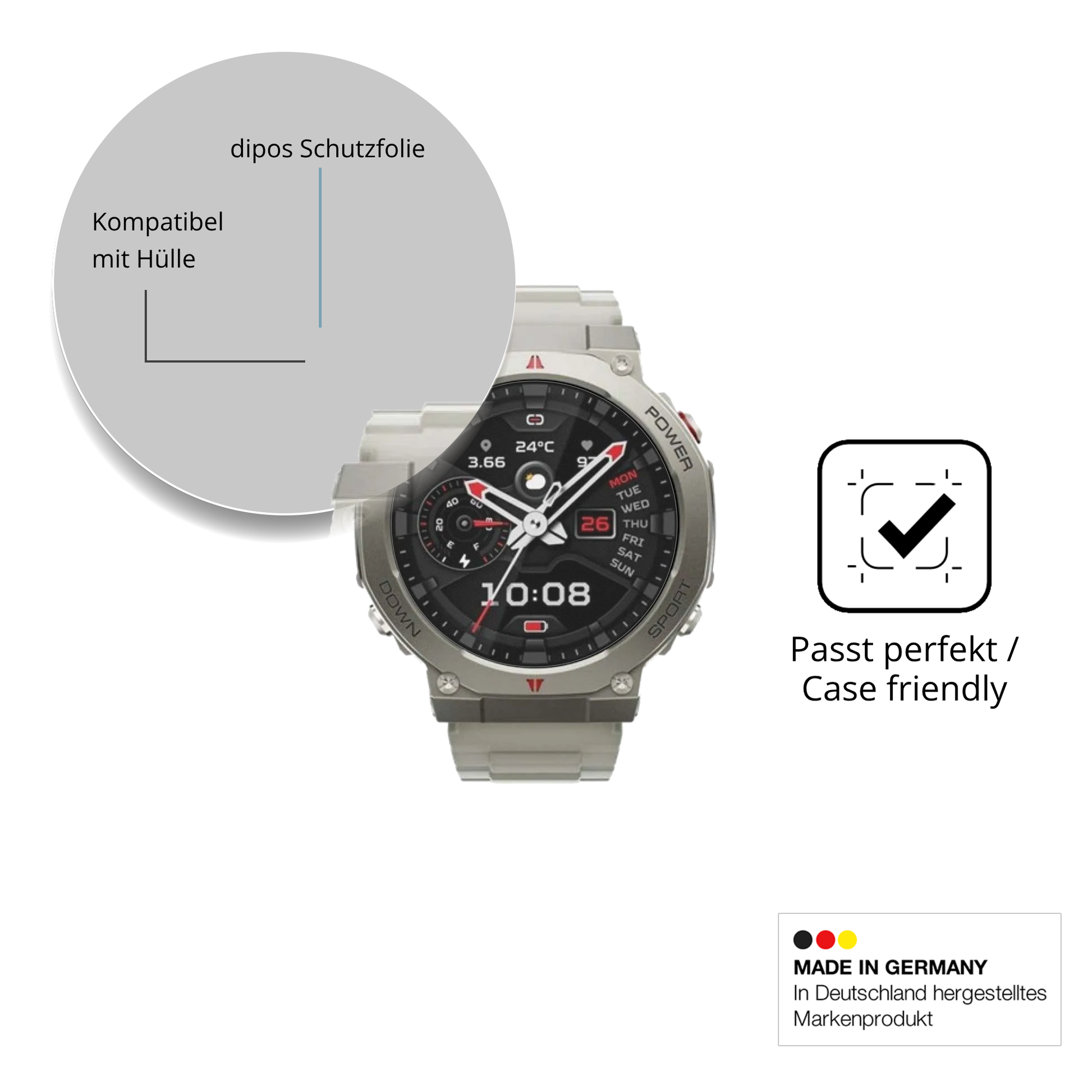 Schutzfolie mit optimaler Passform, zur Verwendung mit Hüllen geeignet
