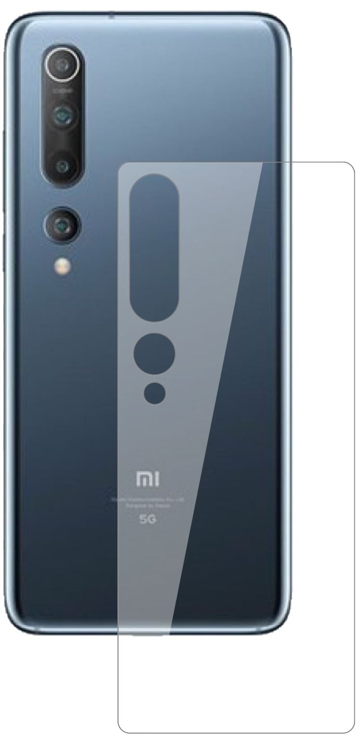 XiaomiMi 10 Pro Rückseite mit aufgebrachter dipos Flex Schutzfolie, glasklare Darstellung ohne Einschränkungen