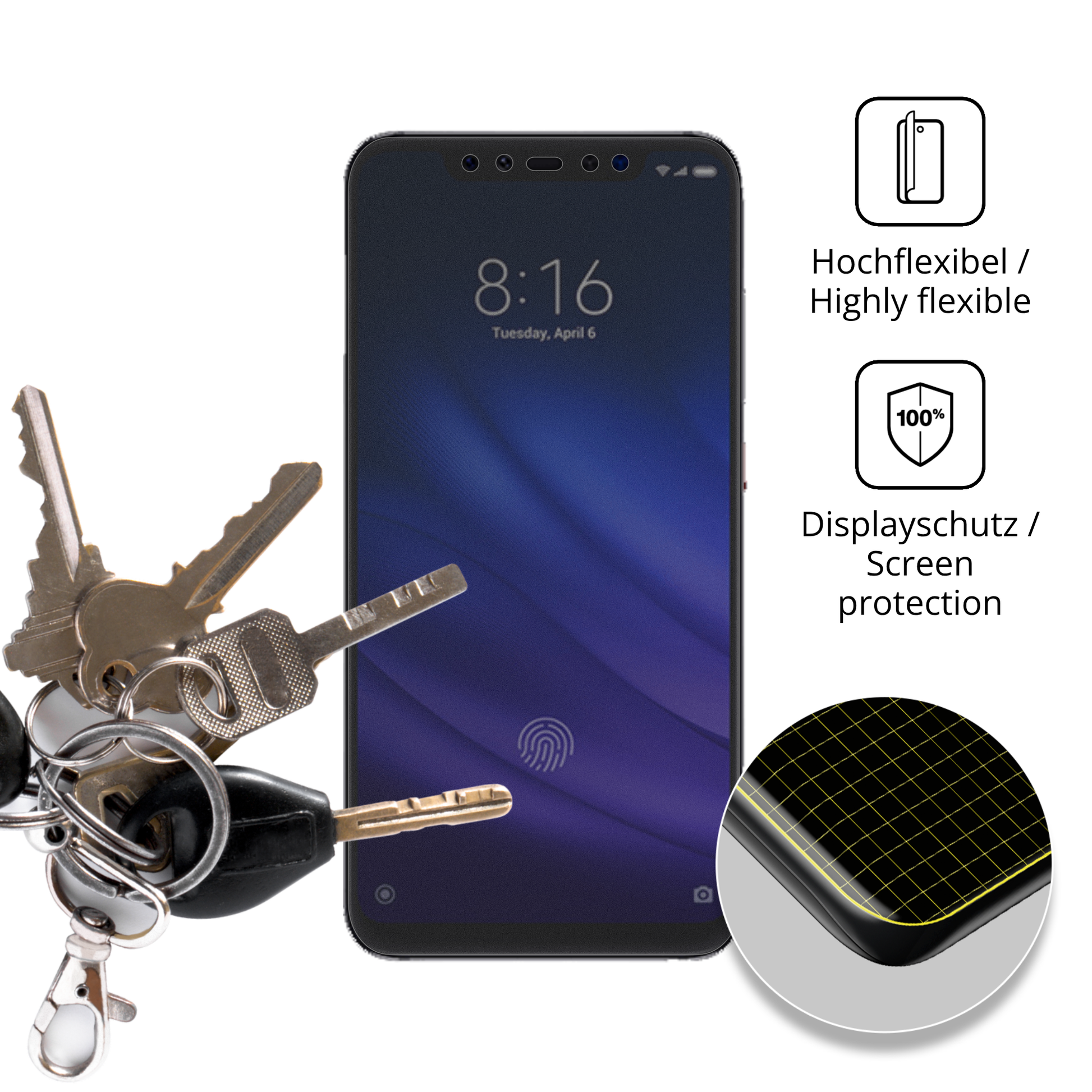 dipos Displayschutz für Xiaomi Mi 8 Pro, mit Blickschutzfilter und perfekter Passform auch für die Rundungen