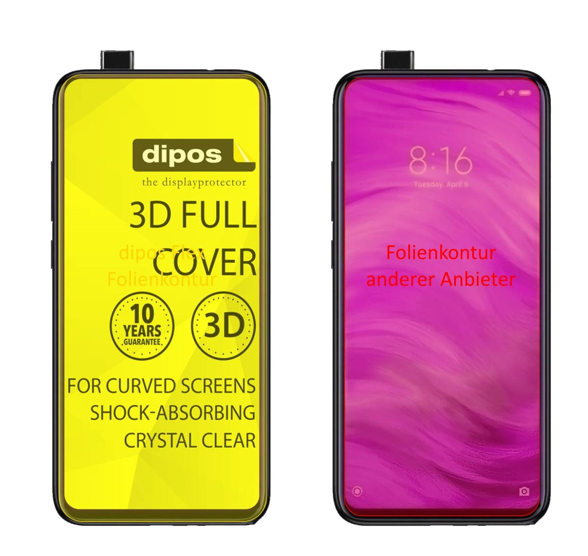 2x Screen Protector for Xiaomi Mi 9T Pro Protective Film covers 100% dipos Flex
