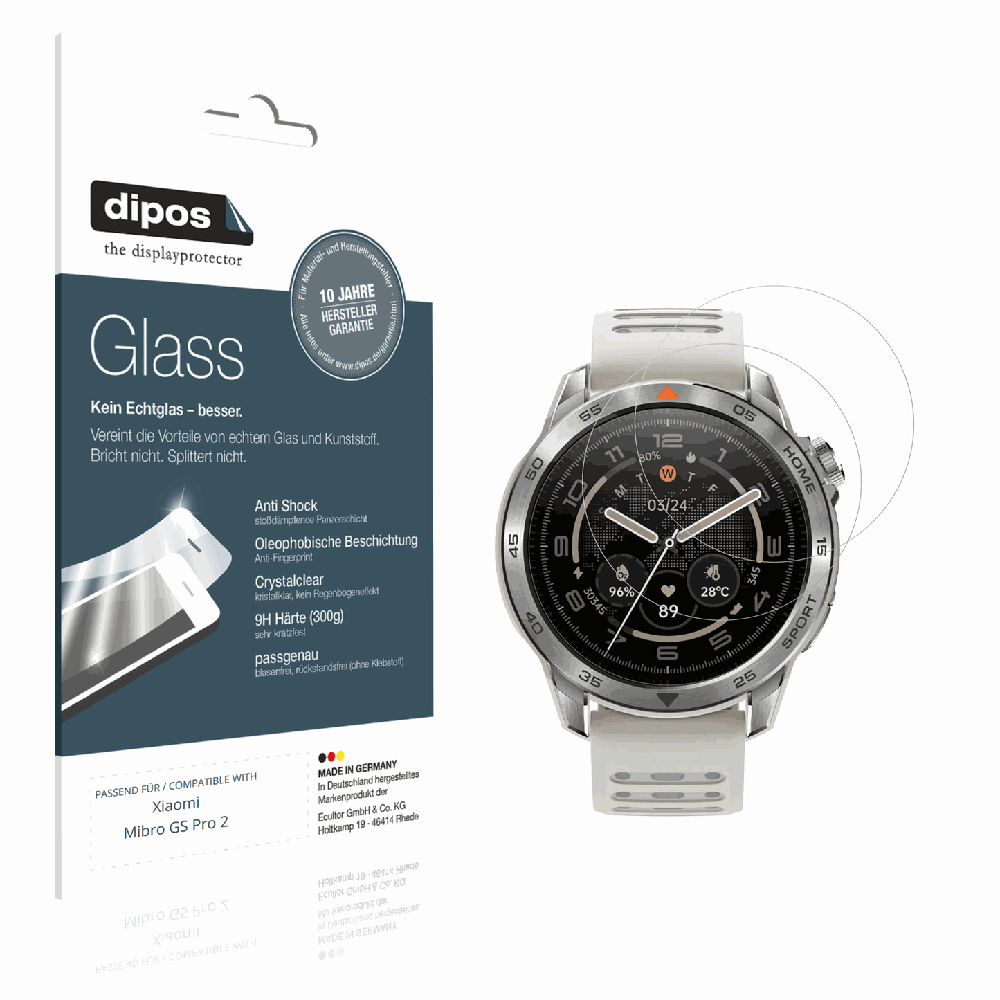 Klare Displayschutzfolie von dipos passend für Xiaomi Mibro GS Pro 2, 9H kratzfest und blasenfrei montiert