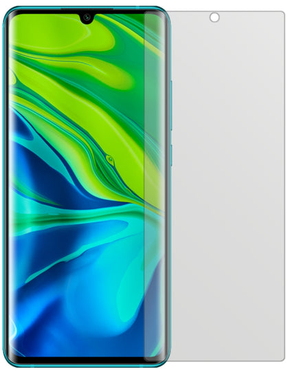 XiaomiMi Note 10 Pro mit aufgebrachter dipos Displayschutzfolie, die lästige Fingerabdrücke minimiert