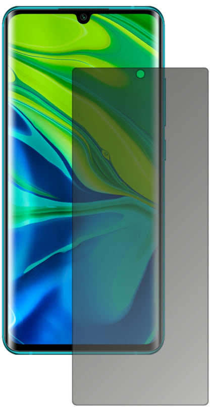 XiaomiMi Note 10 Pro mit aufgebrachtem dipos Displayschutz, der seitliche Einblicke blockiert