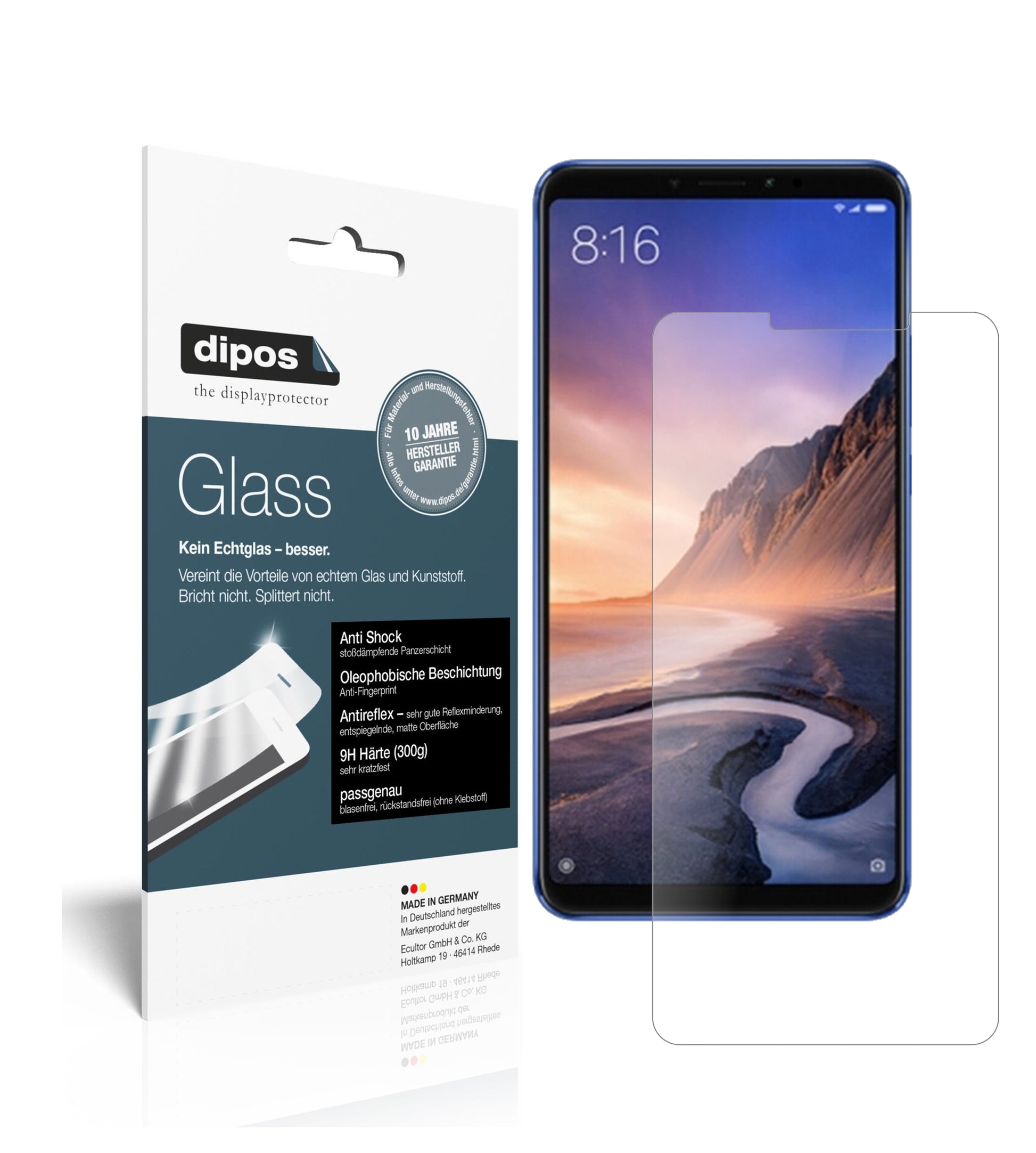 Mattes Panzerglas: Schutz vor Brüchen, Fingerabdrücken und Bildschirmblendung für Xiaomi-Mi Max 3