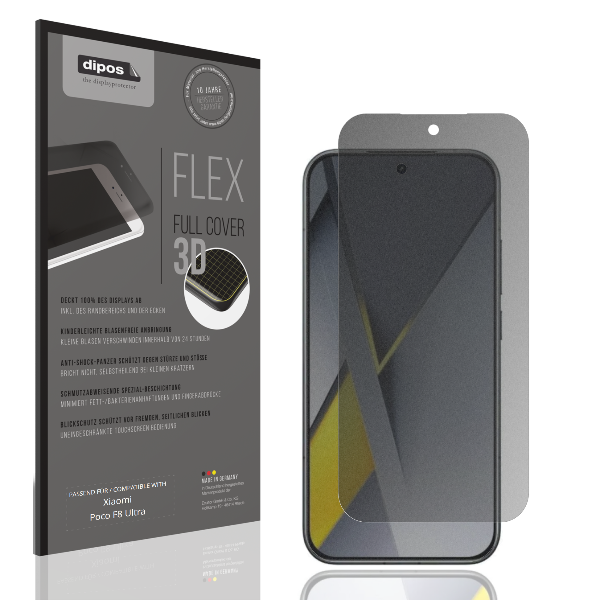 Blickschutzfolie von dipos passend für Xiaomi Poco F8 Ultra, 100% Displayabdeckung und blasenfreie Montage