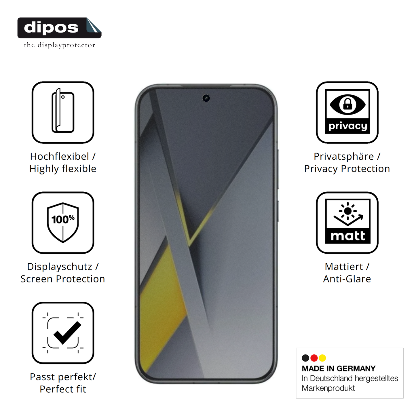 Flexible TPU-Folie passend zugeschnitten für Xiaomi Poco F8 Ultra, mit Privatsphäre-Schutz durch Sichtschutz-Folie