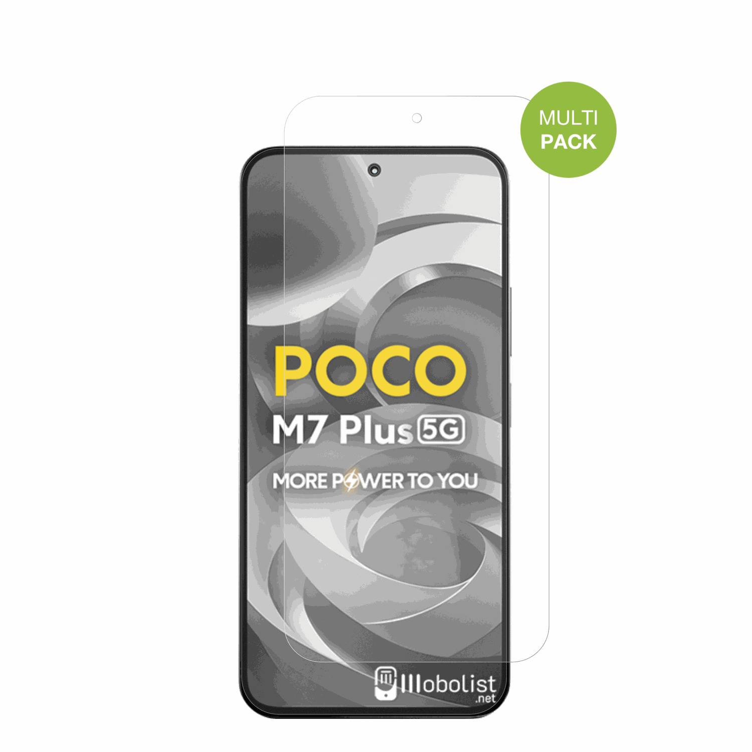 XiaomiPoco M7 Plus 5G mit aufgebrachter dipos Displayschutzfolie, die lästige Fingerabdrücke minimiert