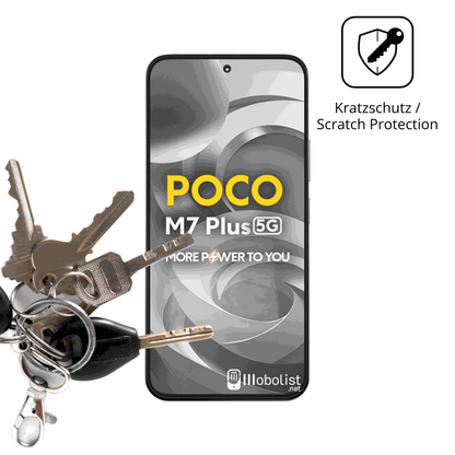 Schutz gegen Kratzer auf dem Xiaomi Poco M7 Plus 5G Glas durch Schlüssel oder Ähnliches