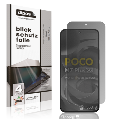 Blickschutzfolie von dipos passend für Xiaomi Poco M7 Plus 5G, präziser Zuschnitt und blasenfrei montiert