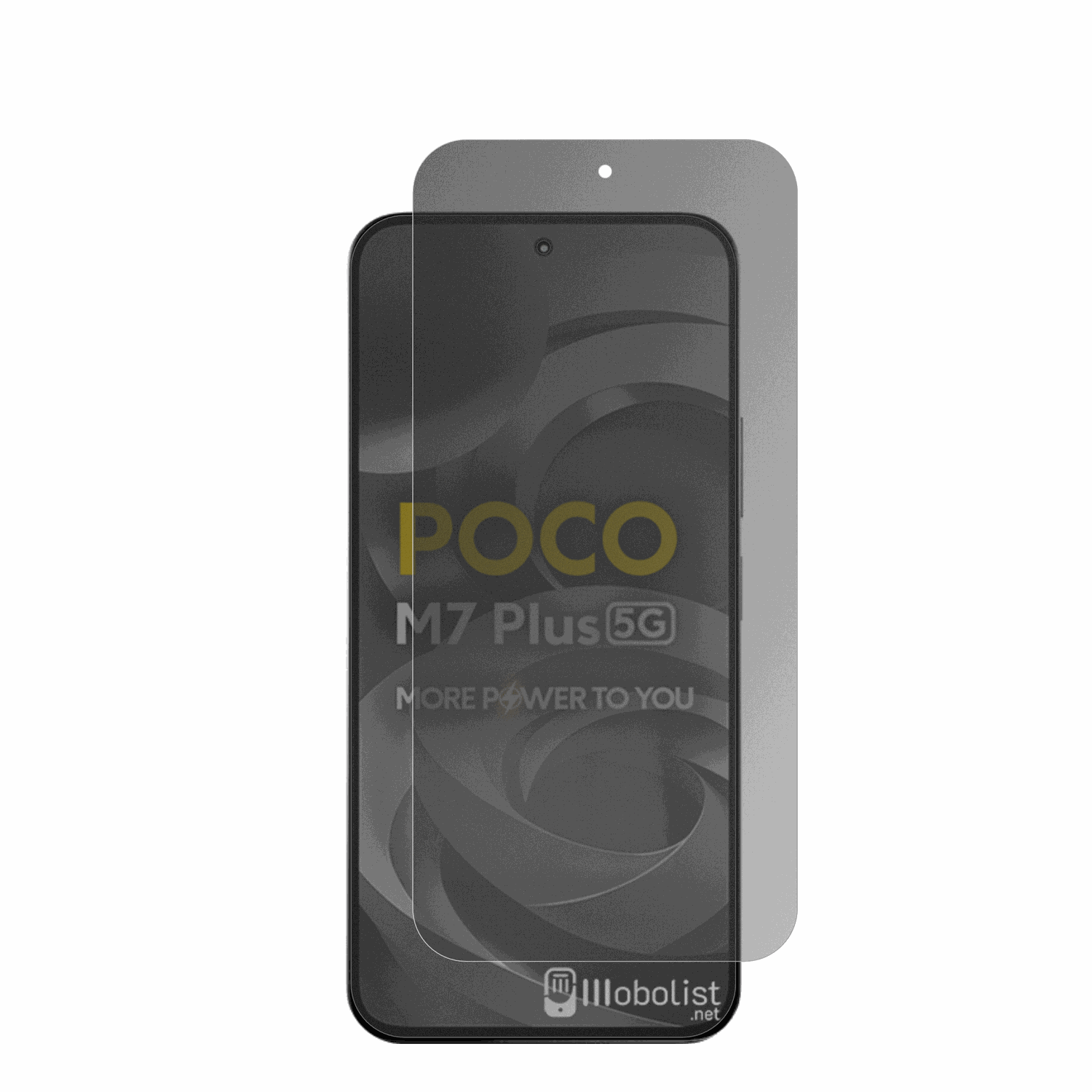 XiaomiPoco M7 Plus 5G mit aufgebrachtem dipos Displayschutz, der seitliche Einblicke blockiert