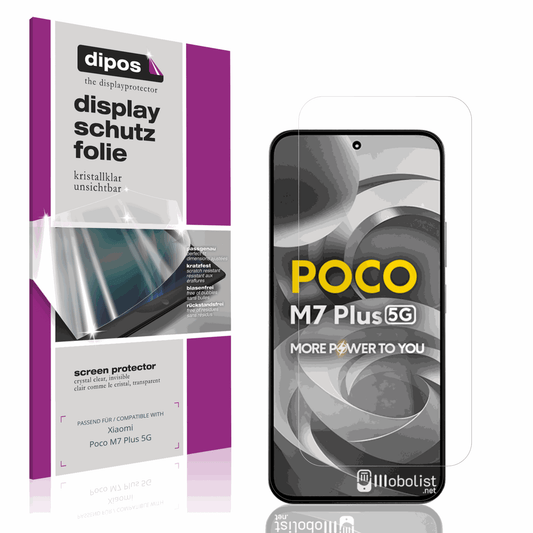 Klare Displayschutzfolie von dipos passend für Xiaomi Poco M7 Plus 5G, präziser Zuschnitt und blasenfrei montiert