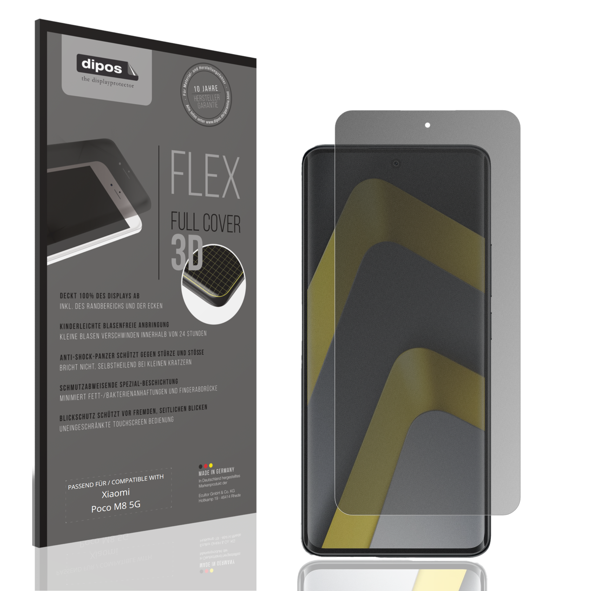 Blickschutzfolie von dipos passend für Xiaomi Poco M8 5G, 100% Displayabdeckung und blasenfreie Montage
