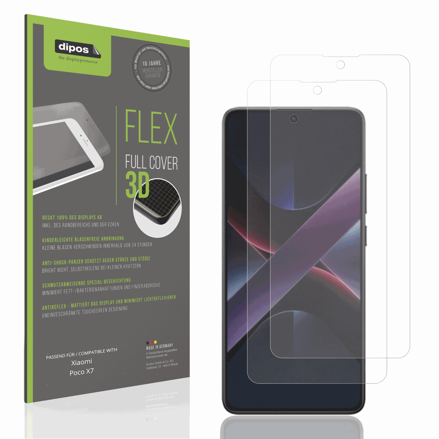 Matte Displayschutzfolie von dipos passend für xiaomipoco x7, 100% Displayabdeckung und blasenfreie Montage
