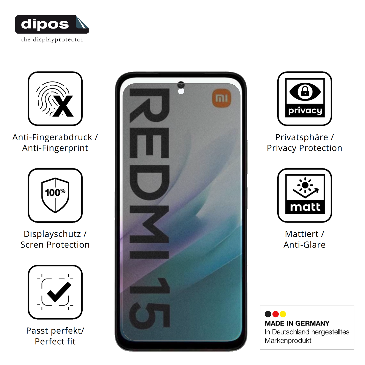 Blickschutzfolie für Xiaomi Redmi 15 4G matt Schutzfolie Privacy