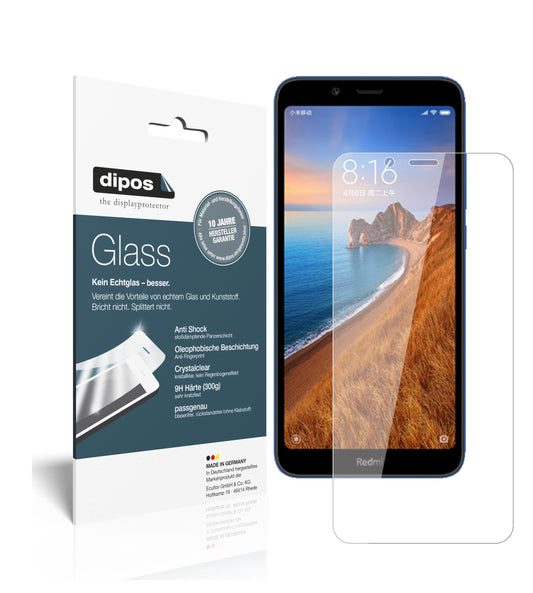 Klare Displayschutzfolie von dipos passend für Xiaomi Redmi 7A, 9H kratzfest und blasenfrei montiert