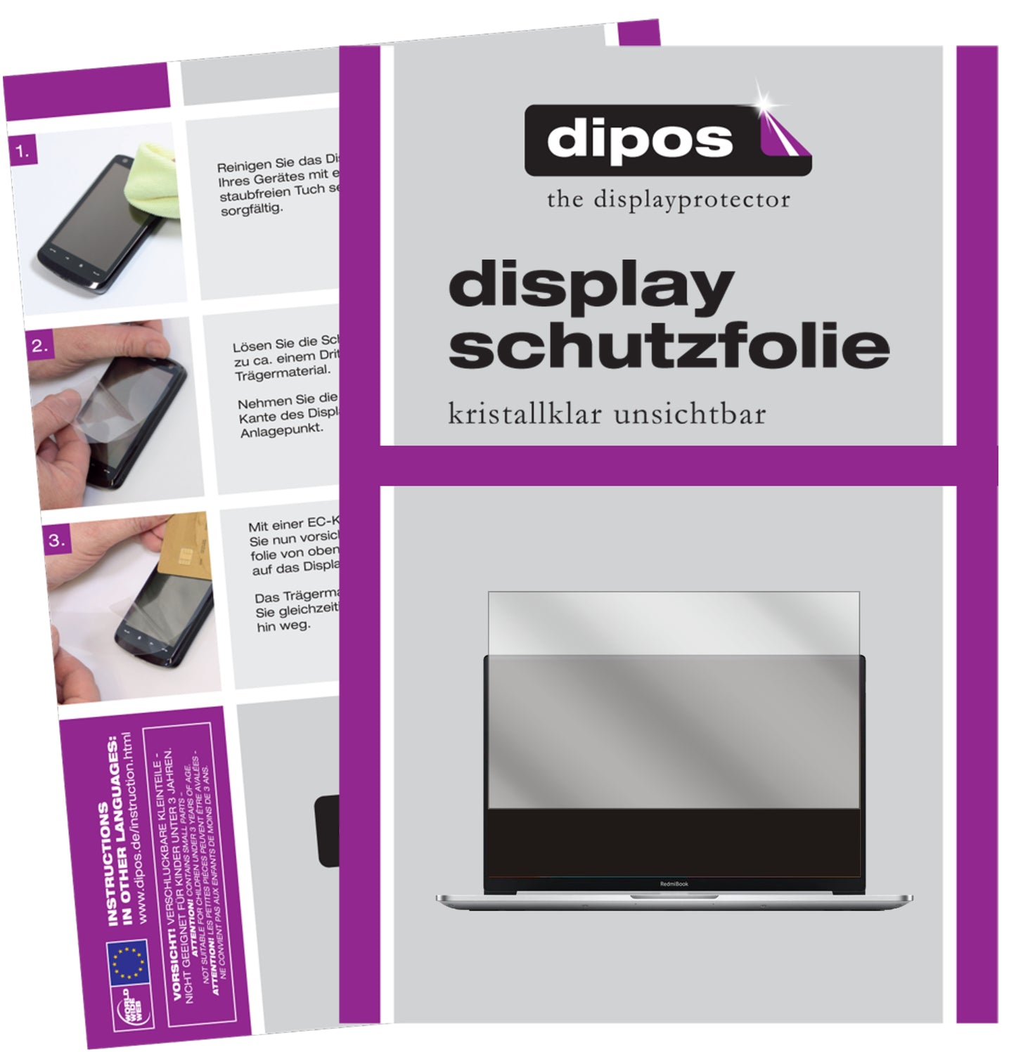 Klare Displayschutzfolie von dipos passend für Xiaomi RedmiBook 14 II, präziser Zuschnitt und blasenfrei montiert