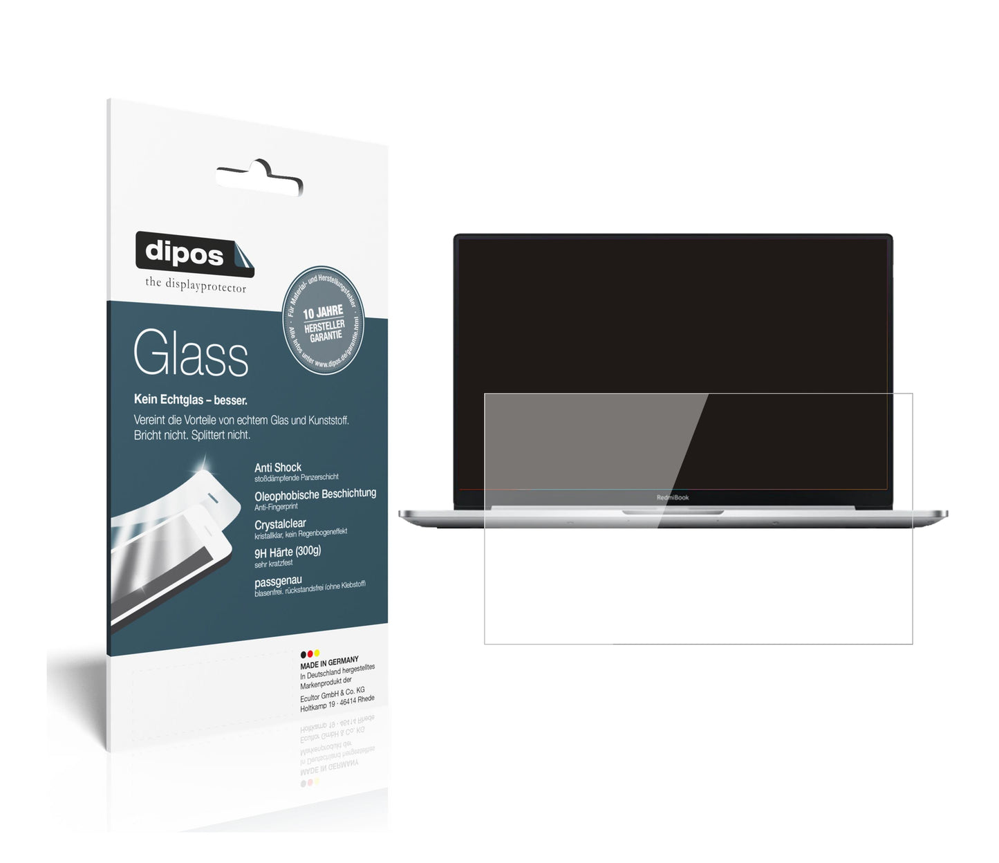 Klare Displayschutzfolie von dipos passend für Xiaomi RedmiBook 14 II, 9H kratzfest und blasenfrei montiert