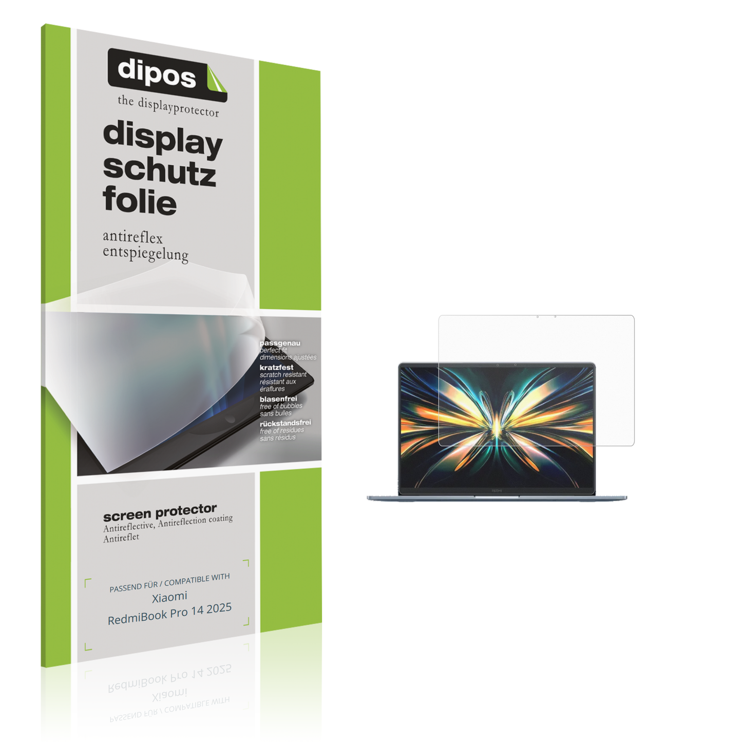 Matte Displayschutzfolie von dipos passend für Xiaomi RedmiBook Pro 14 2025, präziser Zuschnitt und blasenfrei montiert