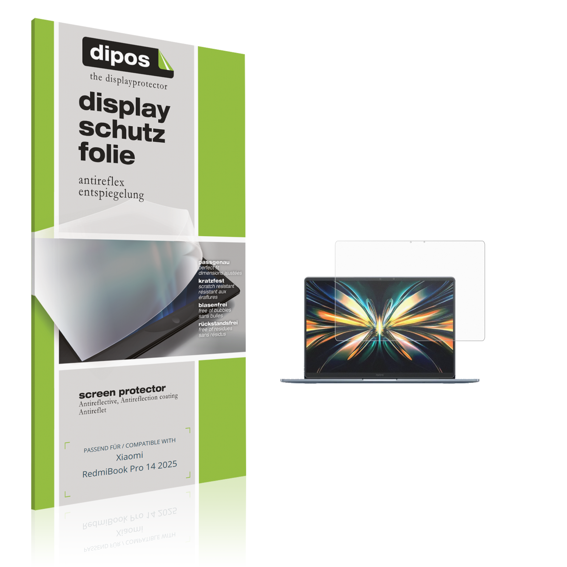 Matte Displayschutzfolie von dipos passend für Xiaomi RedmiBook Pro 14 2025, präziser Zuschnitt und blasenfrei montiert
