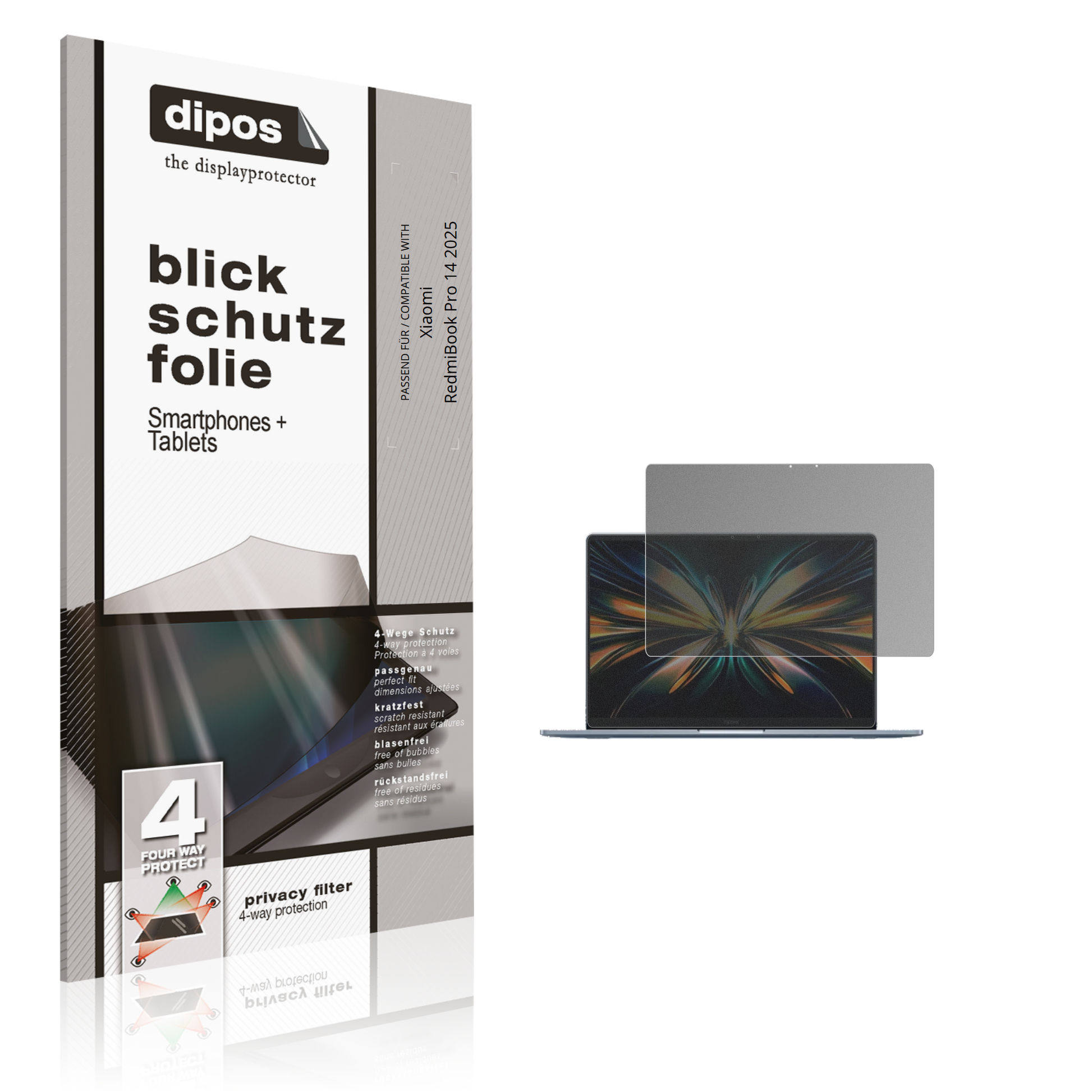 Blickschutzfolie von dipos passend für Xiaomi RedmiBook Pro 14 2025, präziser Zuschnitt und blasenfrei montiert