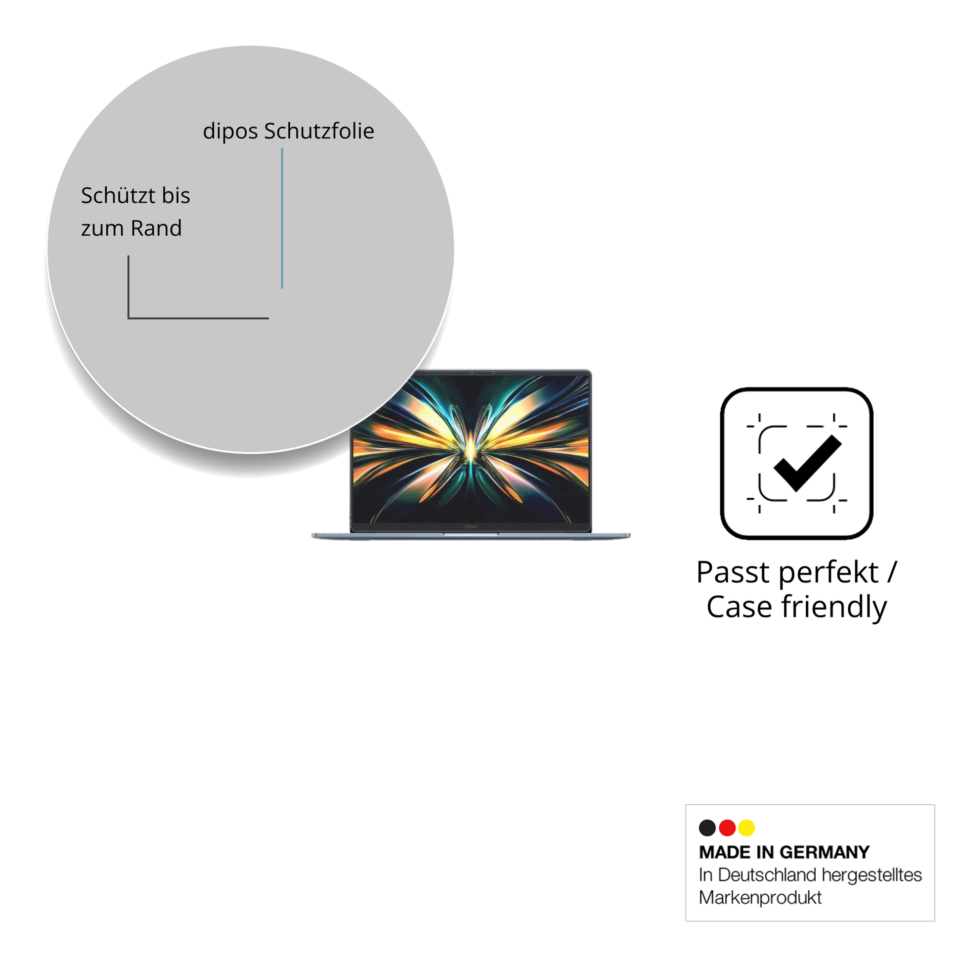 Schutzglasfolie mit optimaler Passform, zur Verwendung mit Hüllen geeignet