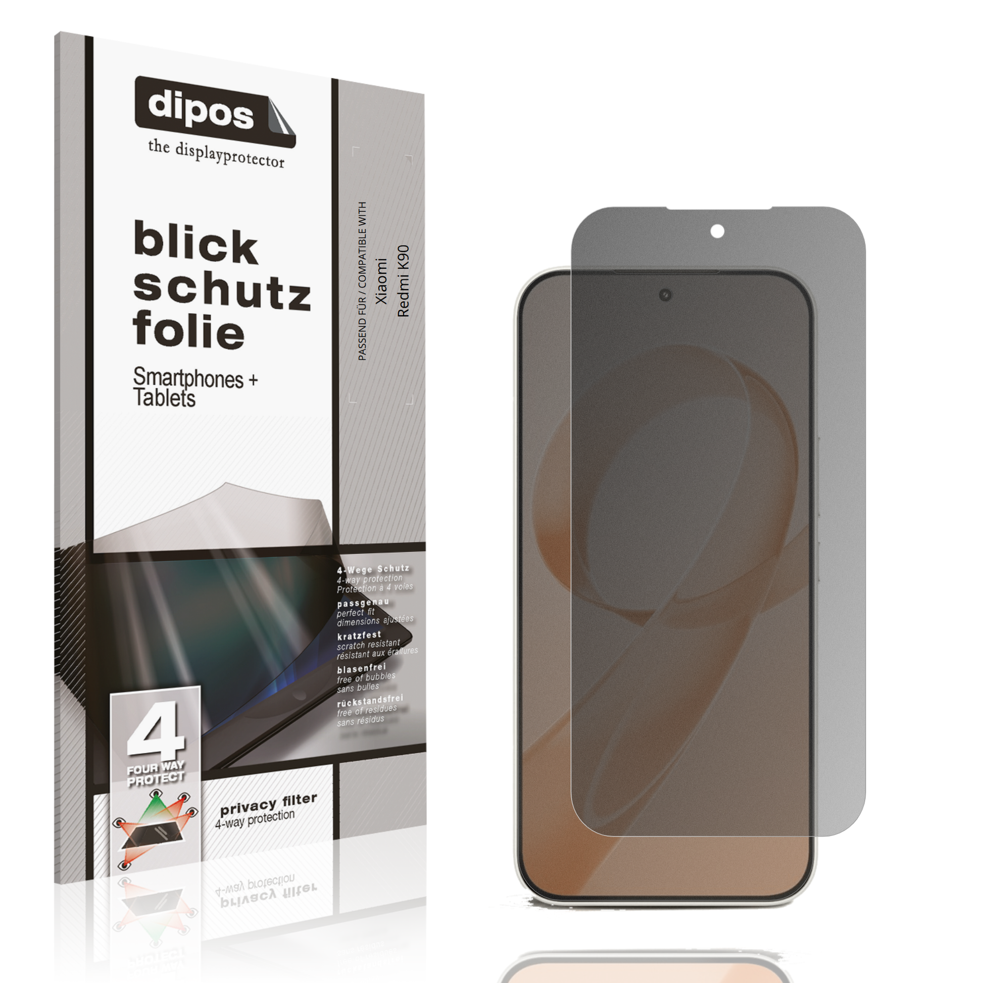 Blickschutzfolie von dipos passend für xiaomiredmi k90, präziser Zuschnitt und blasenfrei montiert