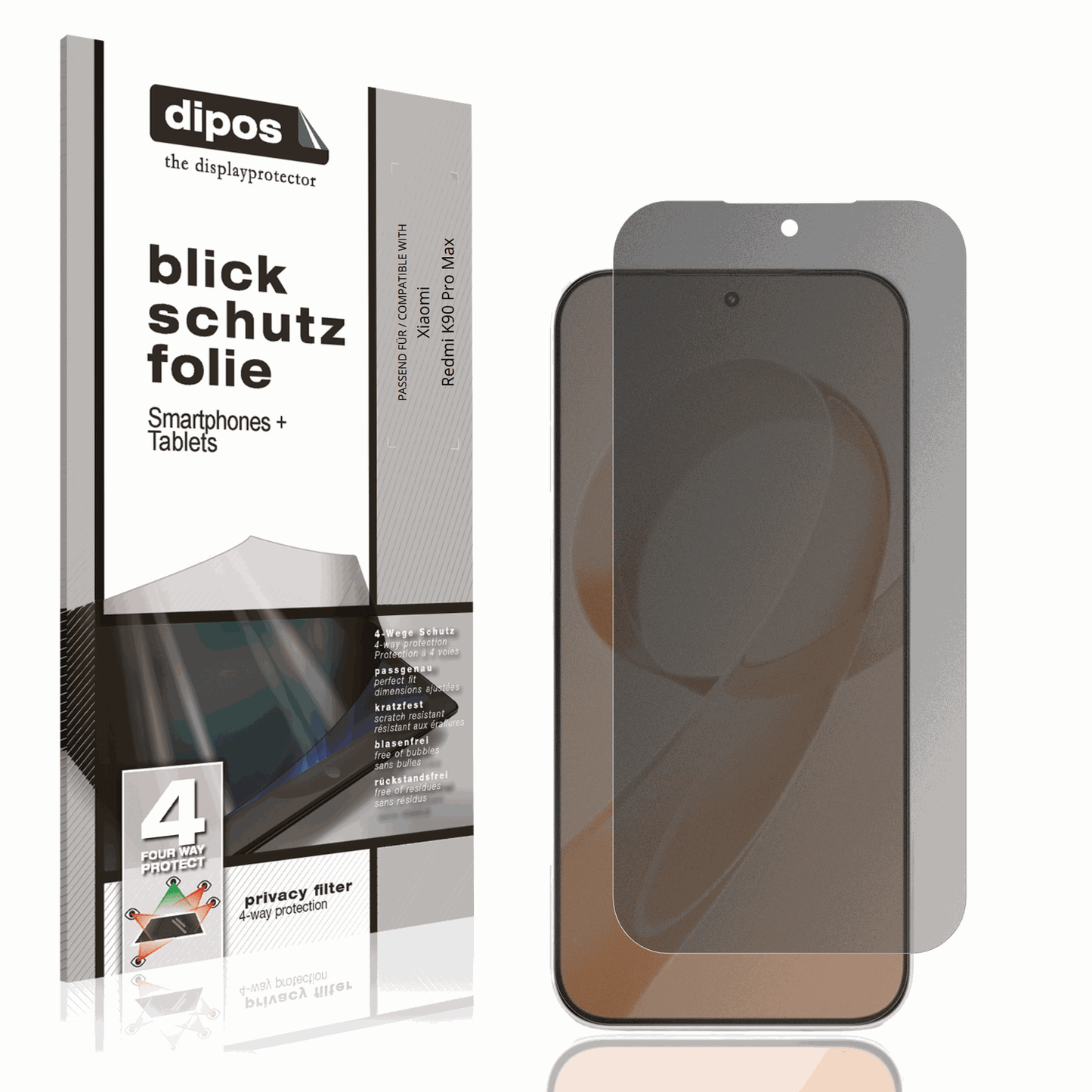 Blickschutzfolie von dipos passend für xiaomiredmi k90 pro max, präziser Zuschnitt und blasenfrei montiert