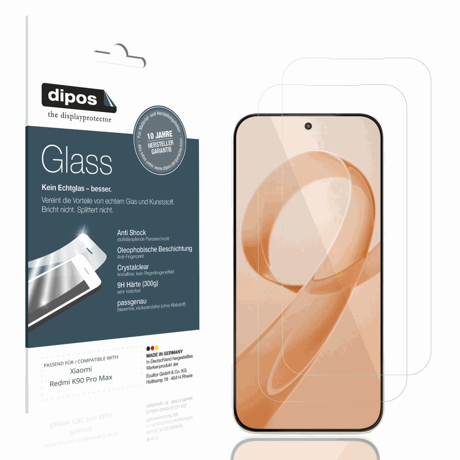 Klare Displayschutzfolie von dipos passend für xiaomiredmi k90 pro max, 9H kratzfest und blasenfrei montiert
