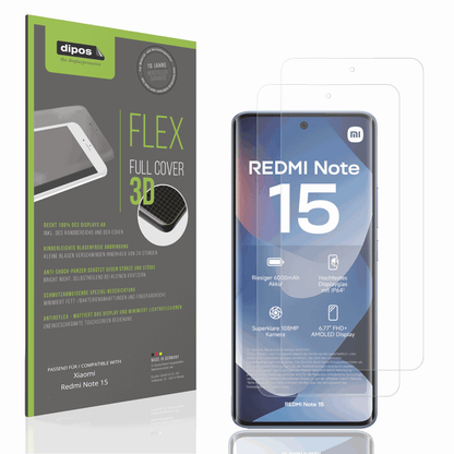 Matte Displayschutzfolie von dipos passend für Xiaomi Redmi Note 15, 100% Displayabdeckung und blasenfreie Montage