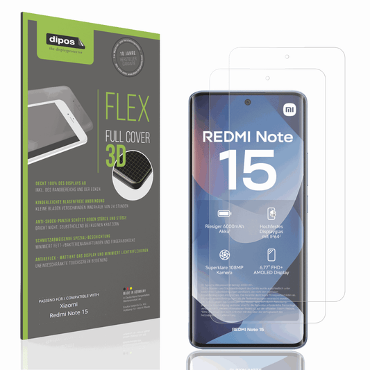 Matte Displayschutzfolie von dipos passend für Xiaomi Redmi Note 15, 100% Displayabdeckung und blasenfreie Montage