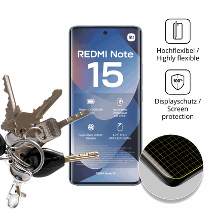 dipos Displayschutz für Xiaomi Redmi note 15 4g, transparente Oberfläche, perfekte Passform auch für die Rundungen