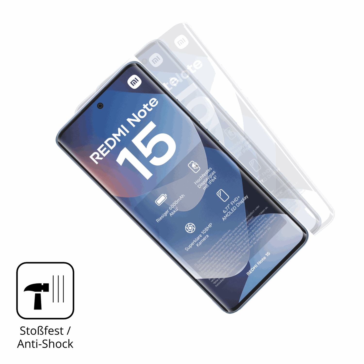 Schutz gegen Kratzer auf dem Xiaomi Redmi note 15 4g Glas durch Schlüssel, Stöße gegen die Tischkante oder Stürze