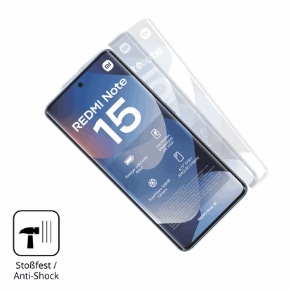 Schutz gegen Kratzer auf dem Xiaomi Redmi note 15 4g Glas durch Schlüssel, Stöße gegen die Tischkante oder Stürze