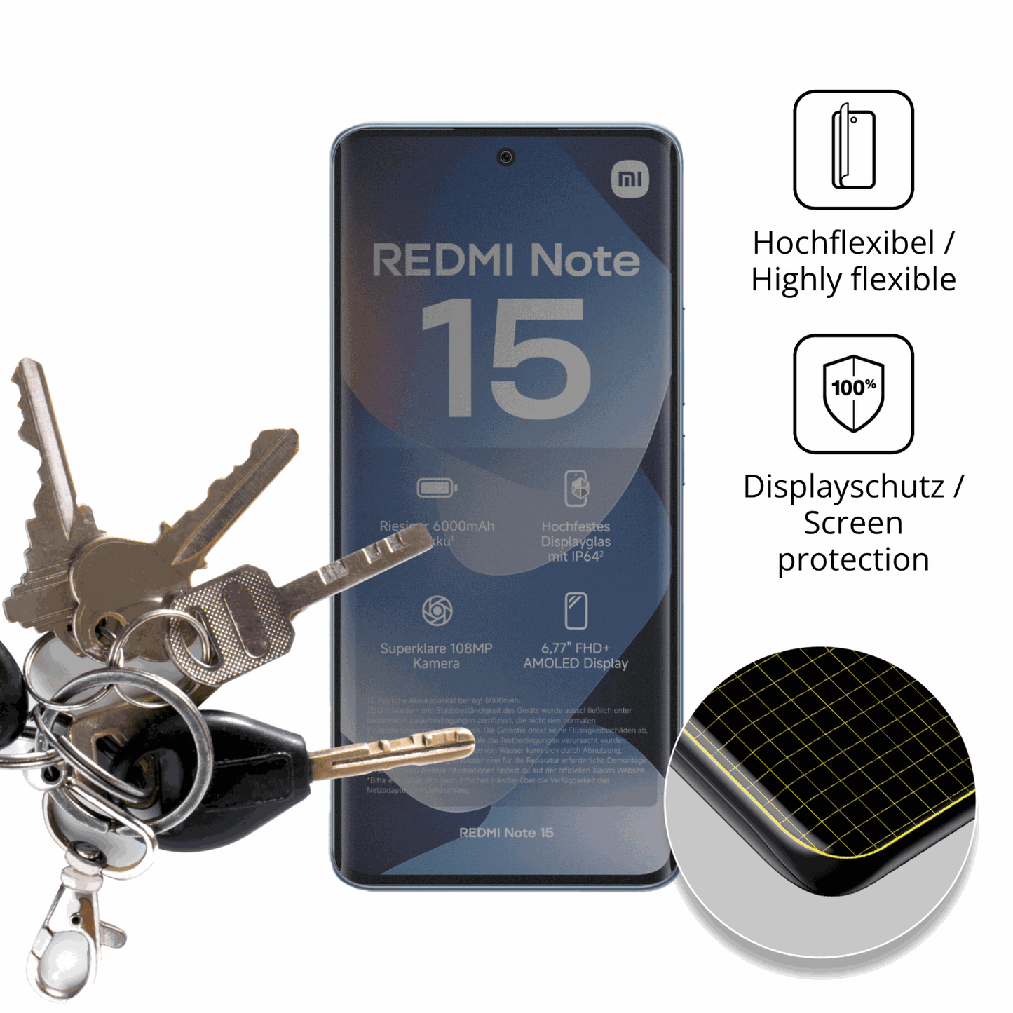 dipos Displayschutz für Xiaomi Redmi note 15 4g, mit Blickschutzfilter und perfekter Passform auch für die Rundungen