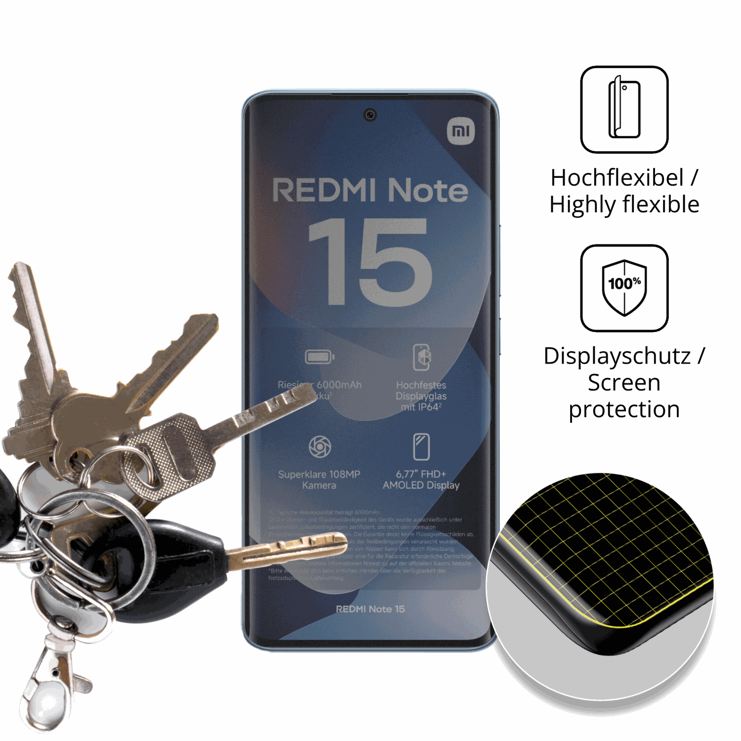 dipos Displayschutz für Xiaomi Redmi note 15 4g, mit Blickschutzfilter und perfekter Passform auch für die Rundungen