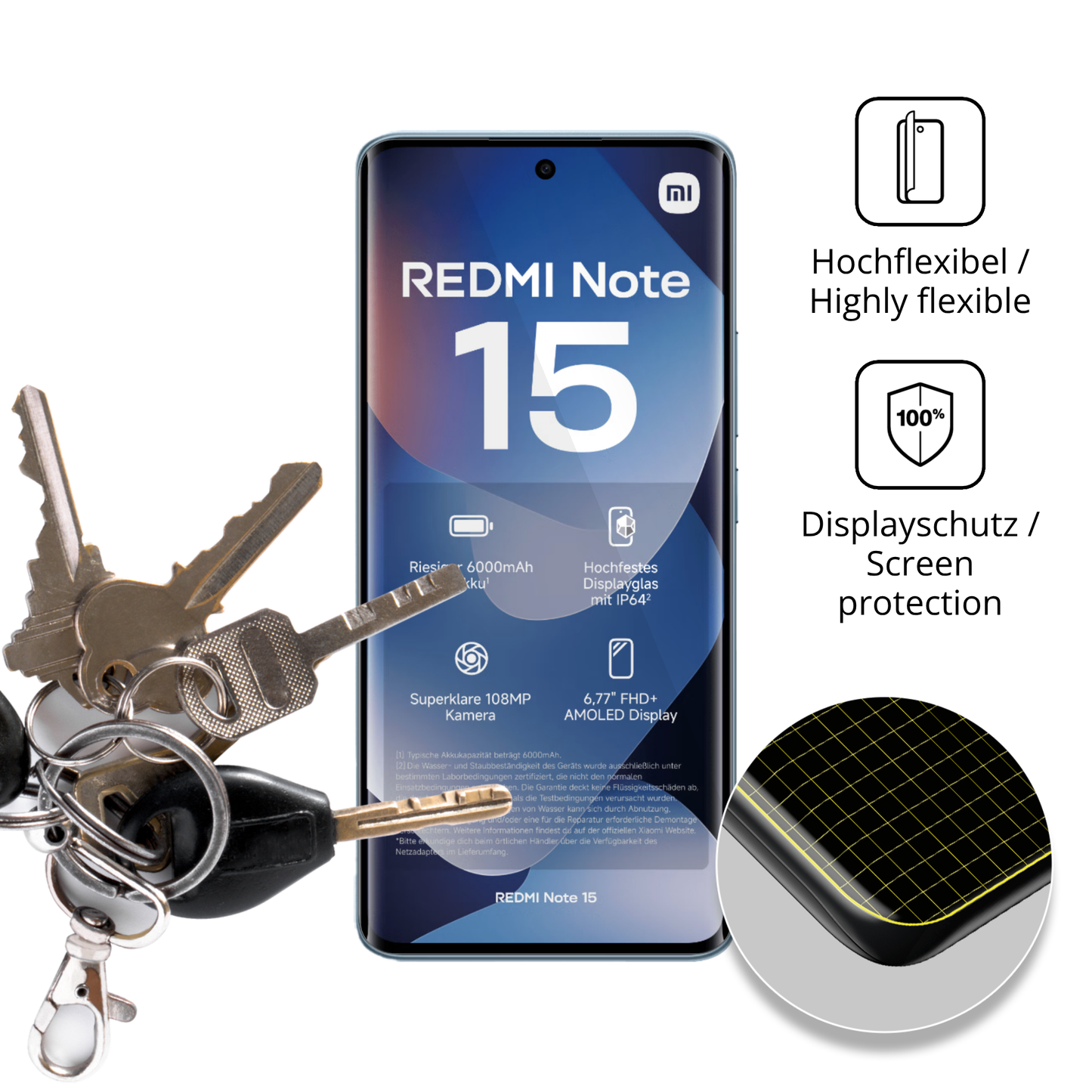 dipos Displayschutz für Xiaomi Redmi note 15 4g, transparente Oberfläche, geringe Dicke und perfekte Passform