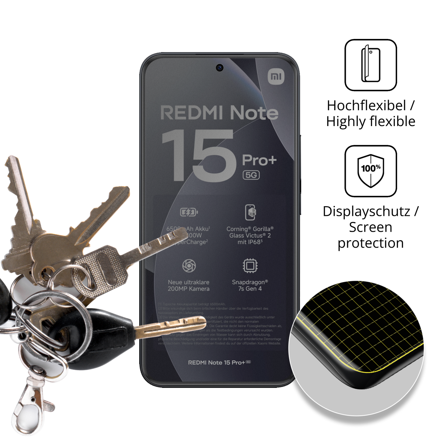 dipos Displayschutz für Xiaomi Redmi Note 15 Pro Plus, mit Blickschutzfilter und perfekter Passform auch für die Rundungen