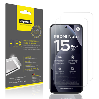 Klare Displayschutzfolie von dipos passend für Xiaomi Redmi Note 15 Pro Plus, 100% Displayabdeckung und blasenfreie Montage